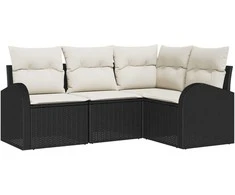 Lauko baldų komplektas Sodo Sofų Rinkinys su pagalve 4 pcs Juoda ir Balta poliratanas