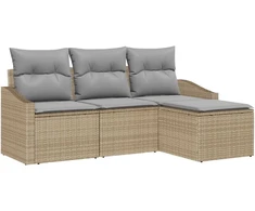 Lauko baldų komplektas Sofos komplektas su pagalve 4 pcs Smėlio poliratanas