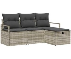 Lauko baldų komplektas Sodo Sofų Rinkinys su pagalve 4 pcs Šviesiai pilka Poli ratanas