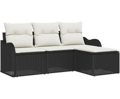 Lauko baldų komplektas Sodo Sofų Rinkinys su pagalve 4 pcs Juoda Poli ratanas