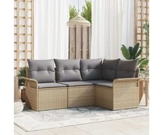 Lauko baldų komplektas Sodo Sofų Rinkinys su saugykla 4 pcs Smėlio poliratanas