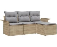 Sodo Sofų Rinkinys su pagalve 4 pcs Smėlio Poli ratanas