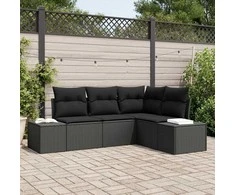 Lauko baldų komplektas Sodo Sofų Rinkinys 4 pcs Juoda poliratanas