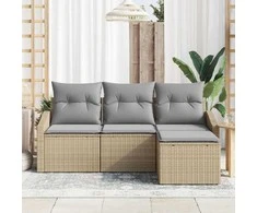 Lauko baldų komplektas Sofos komplektas su pagalve 4 pcs Smėlio poliratanas