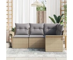 Lauko baldų komplektas Sodo Sofų Rinkinys su saugykla 4 pcs Smėlio poliratanas