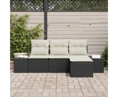 Sodo Sofų Rinkinys 4 pcs Juoda ir kreminė poliratanas