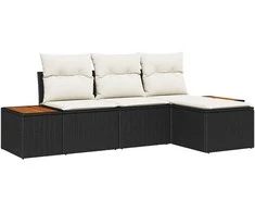 Sodo Sofų Rinkinys 4 pcs Juoda ir kreminė Poli ratanas