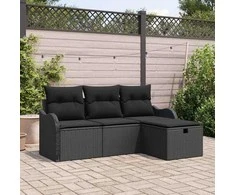 Sodo Sofų Rinkinys su pagalve 4 pcs Juoda poliratanas
