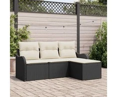 Lauko baldų komplektas Sodo Sofų Rinkinys su saugykla 4 pcs Juoda poliratanas