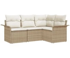 Lauko baldų komplektas Sodo Sofų Rinkinys su saugykla 4 pcs Smėlio poliratanas