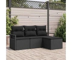 Sofa Sofos komplektas 4 pcs Juoda poliratanas