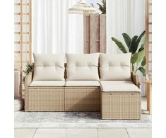 Lauko baldų komplektas Sodo Sofų Rinkinys su saugykla 4 pcs Smėlio poliratanas