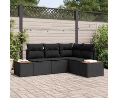 Sodo Sofų Rinkinys su pagalve 4 pcs Juoda Poliratanas