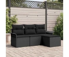 Sodo Sofų Rinkinys su pagalve 4 pcs Juoda Poli ratanas