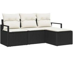 Lauko baldų komplektas Sofos komplektas su pagalve 4 pcs Juoda poliratanas