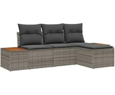 Sodo Sofų Rinkinys su pagalve 4 pcs Pilka Poli ratanas