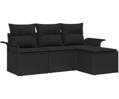 Sodo Sofų Rinkinys su pagalve 4 pcs Juoda Poli ratanas