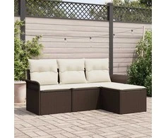 Sodo Sofų Rinkinys su pagalve 4 pcs Ruda Poli ratanas