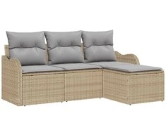 Lauko baldų komplektas Sodo Sofų Rinkinys su pagalve 4 pcs Smėlio poliratanas
