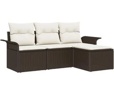 Sodo Sofų Rinkinys su pagalve 4 pcs Ruda Poli ratanas