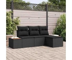 Sodo Sofų Rinkinys su pagalve 4 pcs Juoda Poli ratanas