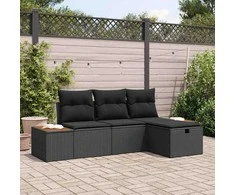 Sodo Sofų Rinkinys su pagalve 4 pcs Juoda poliratanas