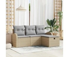 Lauko baldų komplektas Sodo Sofų Rinkinys su pagalve 4 pcs Smėlio poliratanas