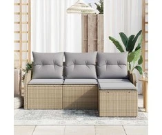 Lauko baldų komplektas Sodo Sofų Rinkinys su saugykla 4 pcs Smėlio poliratanas