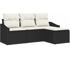 Lauko baldų komplektas Sofos komplektas su pagalve 4 pcs Juoda poliratanas