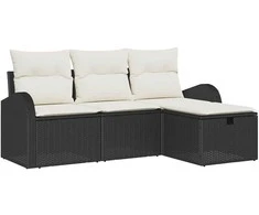 Lauko baldų komplektas Sodo Sofų Rinkinys su pagalve 4 pcs Juoda Poli ratanas