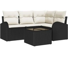 Lauko baldų komplektas Sodo Sofų Rinkinys su pagalve 5 pcs Juoda ir Balta poliratanas