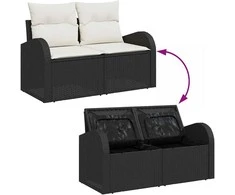 Lauko baldų komplektas Sodo Sofų Rinkinys su pagalve 4 pcs Juoda Poli ratanas