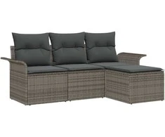 Sodo Sofų Rinkinys su pagalve 4 pcs Pilka Poli ratanas