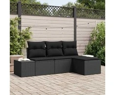 Sodo Sofų Rinkinys su pagalve su saugykla 4 pcs Juoda