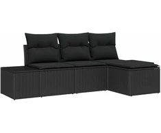 Sodo Sofų Rinkinys su pagalve su saugykla 4 pcs Juoda