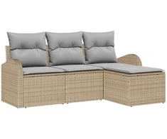 Lauko baldų komplektas Sofos komplektas 4 pcs Bežinė ir šviesiai pilka poliratanas
