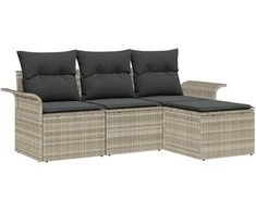 Sodo Sofų Rinkinys su pagalve 4 pcs Šviesiai pilka Poli ratanas