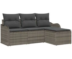 Lauko baldų komplektas Sodo Sofų Rinkinys su pagalve 4 pcs Pilka Poli ratanas