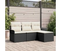 Sodo Sofų Rinkinys su pagalve 4 pcs Juoda Poli ratanas