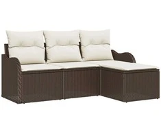 Lauko baldų komplektas Sodo Sofų Rinkinys su pagalve 4 pcs Ruda Poli ratanas