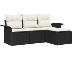 Sodo Sofų Rinkinys su pagalve 4 pcs Juoda Poli ratanas