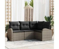 Lauko baldų komplektas Sodo Sofų Rinkinys su pagalve 4 pcs Pilka poliratanas