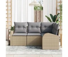Lauko baldų komplektas Sodo Sofų Rinkinys 4 pcs Bežinė ir šviesiai pilka poliratanas