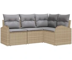 Lauko baldų komplektas Sodo Sofų Rinkinys 4 pcs Bežinė ir šviesiai pilka poliratanas