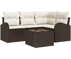 Lauko baldų komplektas Sodo Sofų Rinkinys su pagalve 5 pcs Ruda ir balta poliratanas