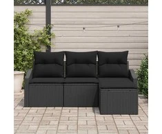 Sofos komplektas su pagalve su saugykla 4 pcs Juoda poliratanas