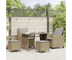 4 dalių sodo sofų komplektas su pagalvėlėmis, smėlio spalvos, poliratanas