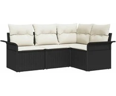 Lauko baldų komplektas Sodo Sofų Rinkinys su pagalve 4 pcs Juoda poliratanas