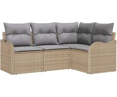 Lauko baldų komplektas Sodo Sofų Rinkinys 4 pcs Smėlio poliratanas
