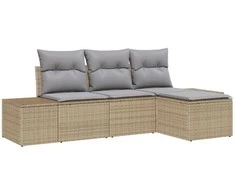 Lauko baldų komplektas Sodo Sofų Rinkinys su pagalve 4 pcs Smėlio poliratanas